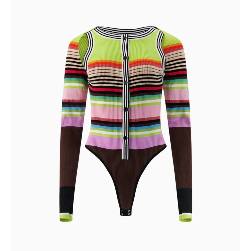 CHRISTOPHER JOHN ROGERS | Racer Front Bodysuit with Bolero stripes sz L